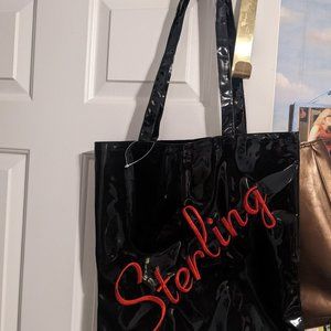 Black patent sterling tote bag